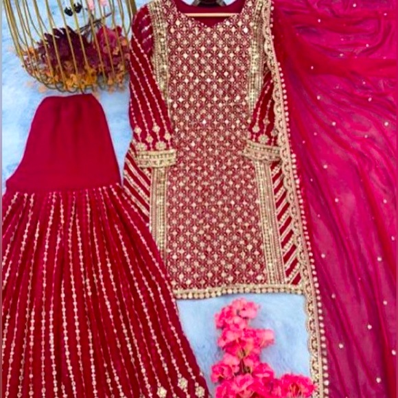 Georgette sharara suit party wear with sequin work 🌹 - Picture 3 of 4